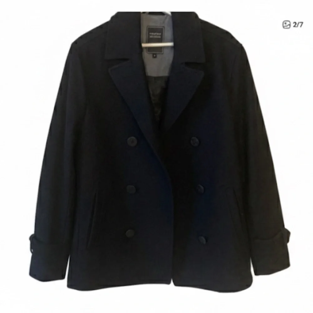 Frank & Oak The Comfort Double Breasted Wool Topcoat Blazer in navy Small